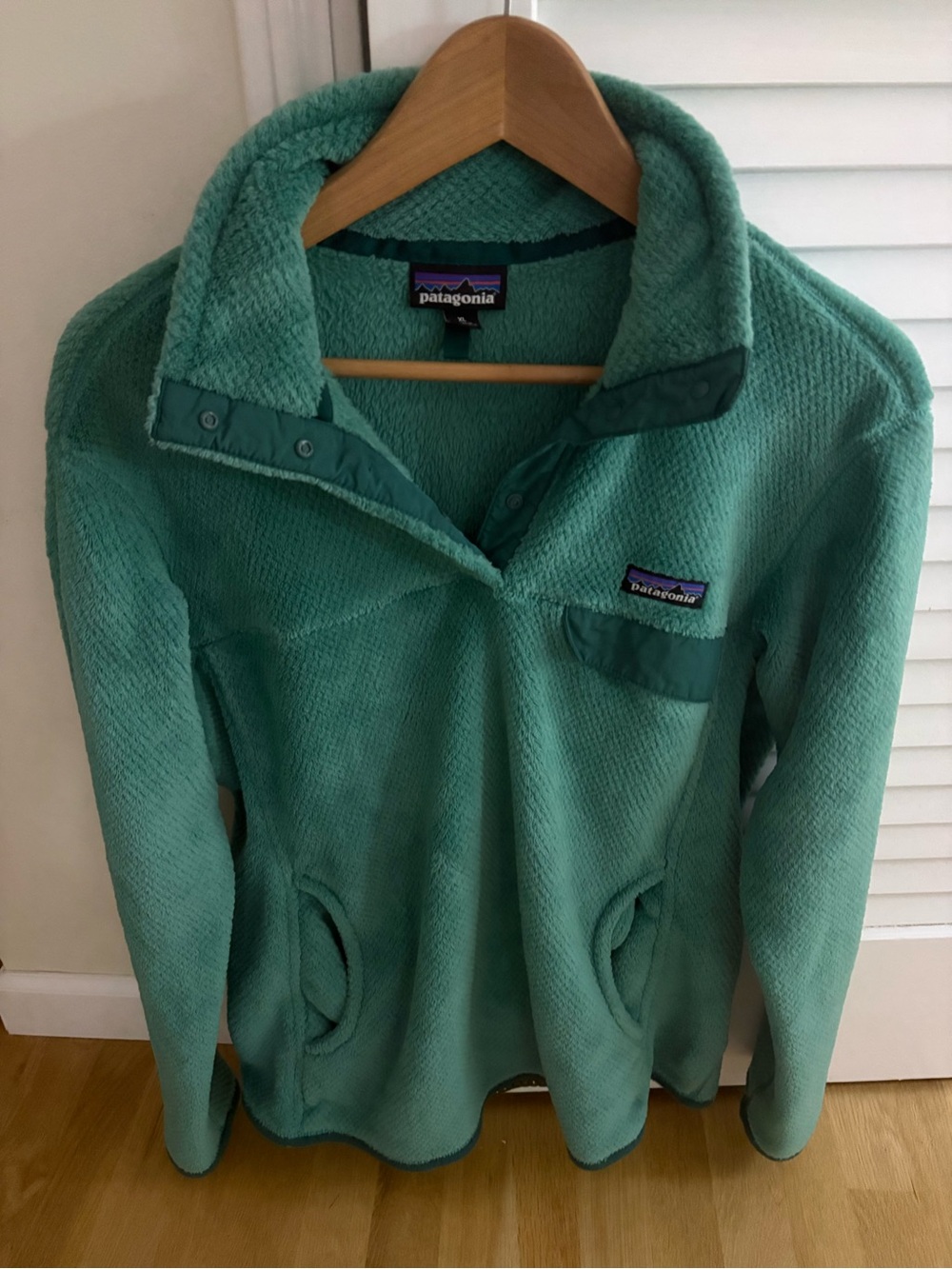 Patagonia Teal /green Fleece Snap-Pocket Pullover